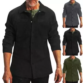 Мужская рубашка, вельветовая повседневная рубашка с карманами и лацканами, куртка с длинными рукавами L