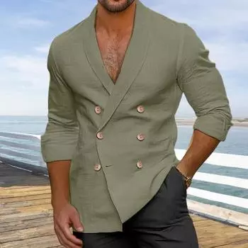 Мужская рубашка весна-лето с V-образным вырезом, двубортная, однотонная, облегающая, из хлопка XXXL абрикосовый