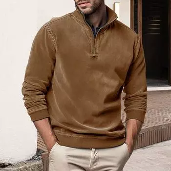 Мужская рубашка весна-осень на молнии с воротником-стойкой, однотонный пуловер с длинными рукавами, средней длины, деловой стиль, топ, повседневная одежда S серый/синий