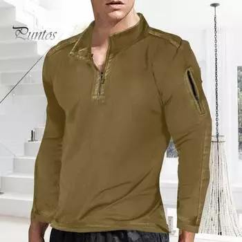 Мужская рубашка весна-осень на молнии с отложным воротником, свободный топ с длинными рукавами и средней длиной, однотонный пуловер для спорта, фитнеса, повседневной носки, толстовка M чёрный