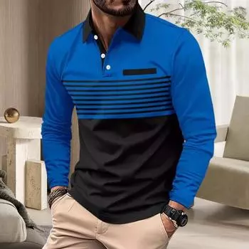 Мужская рубашка весна-осень с отложным воротником на пуговицах, контрастного цвета, с полосатым принтом, длинная M серый