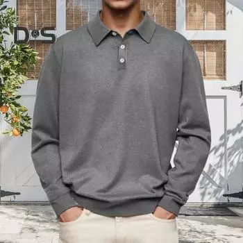 Мужская рубашка весна-осень с отложным воротником на пуговицах, свободный однотонный пуловер с длинными рукавами, повседневный формальный уличный топ для повседневной жизни, вечеринок, путешествий 2XL хаки