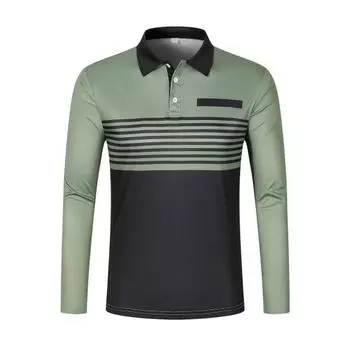 Мужская рубашка весна-осень с отложным воротником на пуговицах, контрастный полосатый принт, длинные рукава, свитер средней длины, повседневный деловой топ M серый