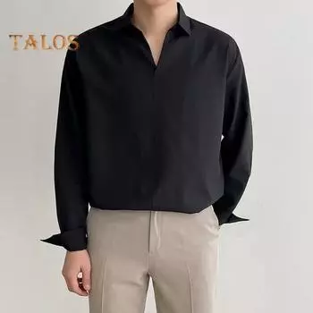 Мужская рубашка весна-осень с V-образным вырезом и лацканами, официальная офисная рубашка, шелковистая свободная прямая рубашка-пуловер, деловой топ для свиданий и вечеринок XL белый