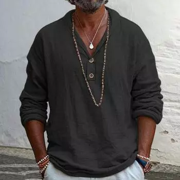 Мужская рубашка Yousheng из хлопковой смеси с длинным рукавом и лацканами, однотонная повседневная пляжная рубашка на весну и лето для повседневного ношения в отпуске 3XL абрикосовый