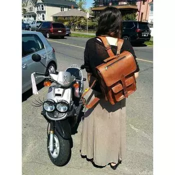 Мужская Рюкзак Сумка из натуральной натуральной кожи для ноутбука Ранец портфель Коричневый Винтаж 16X12X4 коричневый