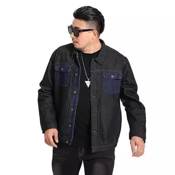 Мужская рваная джинсовая куртка больших размеров, мужская корейская версия свободной куртки больших размеров, мужская одежда, верхняя одежда 7XL чёрный