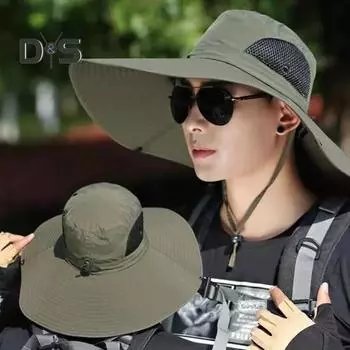 Мужская рыболовная шляпа с большими полями, сетчатым ветрозащитным ремешком, защитой от ультрафиолета и солнечных лучей, быстросохнущая, воздухопроницаемая, для путешествий и рыбалки серый