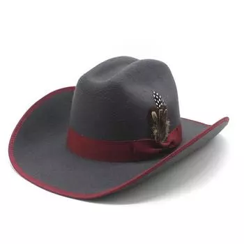 Мужская рыцарская шляпа Фетровая шляпа Маони с горбом Топ с перьями Ковбойская шляпа в стиле вестерн M56-58cm серый