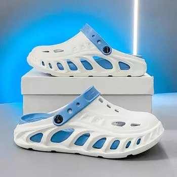 Мужская садовая обувь, сетчатые тапочки, легкие слипоны, подвески, сабо, уличные тапочки для ходьбы, летняя пляжная обувь для мужчин 40-41 черный белый