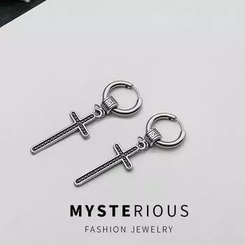 Мужская серьга-крест, винтажная, унисекс, Иисус, крест, металл, серебристый, панк, гипербола, серьги, ювелирные изделия