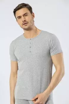 Мужская серая футболка на пуговицах Cacharel с круглым вырезом