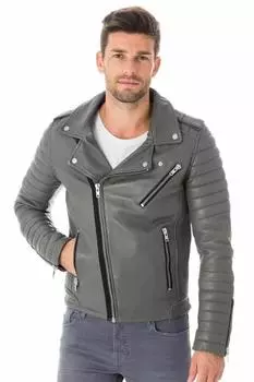 Мужская серая кожаная куртка из натуральной овчины ручной работы для мотоциклистов и байкеров XS серый