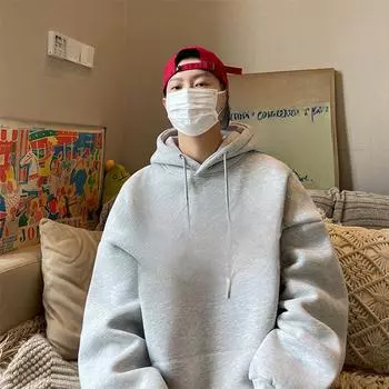 Мужская серая толстовка с капюшоном: Модный американский бренд, принт с буквами, плюс бархат, утолщенный, свободный крой для осени и зимы 4XL