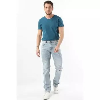 Мужская серия Рваные джинсы светло-синего цвета