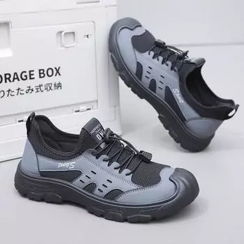 Мужская сетчатая обувь на весну и осень, новая мягкая нескользящая пляжная обувь, удобная и износостойкая однопедальная повседневная обувь для альпинизма 39 чёрный