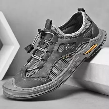 Мужская сетчатая обувь, новая летняя тонкая легкая дышащая спортивная повседневная обувь без шнуровки для занятий спортом на открытом воздухе, рабочая обувь без завязок 38 серый