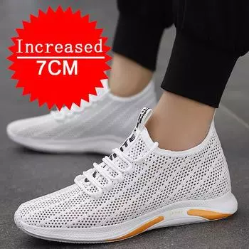 Мужская сетчатая обувь Увеличивающая рост обувь Невидимая внутренняя обувь, увеличивающая рост Кроссовки с мягкой подошвой Спортивная дышащая повседневная обувь 37 белый