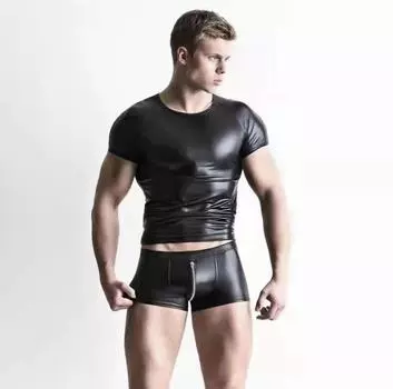 Мужская сексуальная матовая кожаная футболка и колготки для выступления в ночном клубе или на сцене (Н805/Н806) Pants N805, XL