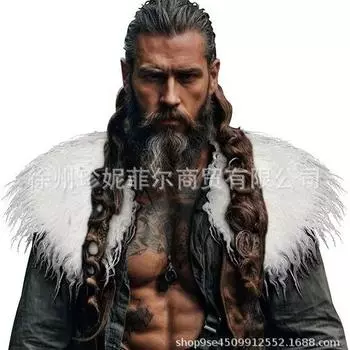 Мужская шаль с меховым воротником викингов, костюм для LARP-игр на Хэллоуин, меховая накидка средневекового воина белый