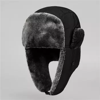 Мужская шапка Lei Feng для пожилых мужчин среднего возраста, зимняя шапка для папы, едущего на велосипеде, чтобы согреться, северо-восточная противохолодная шапка с толстой бархатной защитой ушей из хлопка M56-58cm чёрный