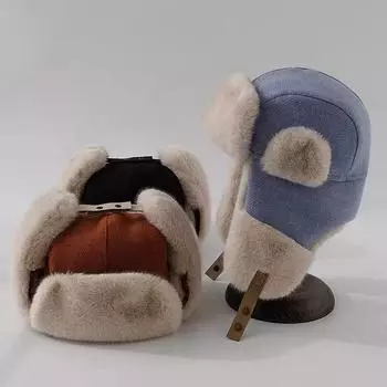 Мужская шапка Lei Feng, женская, осень-зима, теплая, с защитой от ушей, хлопковая, толстая, ветрозащитная, морозостойкая, плюшевая, локомотивная шапка One size чёрный