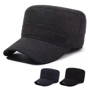 Мужская шапка осень-зима бархатная толстая теплая шляпа для пожилых людей, уличное утепленное плоская шапка с защитой ушей серый