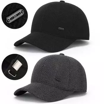 Мужская шапка осень-зима защита ушей бейсболка для людей среднего и пожилого возраста теплая кепка из плотного хлопка ветрозащитная кепка для защиты от холода чёрный