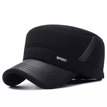 Мужская шапка среднего и пожилого возраста, зимняя уличная теплая плоская кепка для защиты ушей One Size чёрный