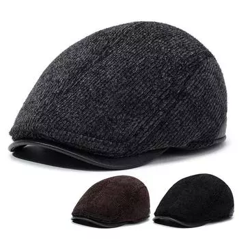 Мужская шапка Зимняя кепка Теплая шерстяная шапка Британский винтажный берет Шляпа художника чёрный