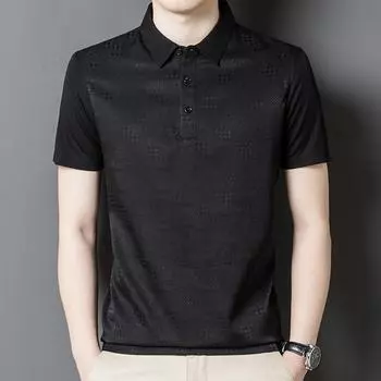 Мужская шелковая футболка, летняя рубашка-поло из шелка Mulberry с короткими рукавами, модная тонкая толстовка с короткими рукавами и темным узором M