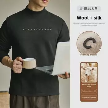 Мужская шерстяная бархатная футболка с длинным рукавом: Теплый двухсторонний флис, однотонный, осень/зима, принт с буквами XL