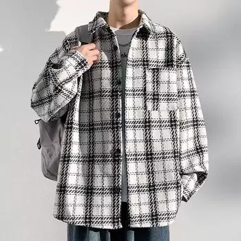 Мужская шерстяная клетчатая куртка Xiaoxiangfeng, осень, новый стиль, свободная и универсальная, американская ретро-куртка с лацканами для мужчин M