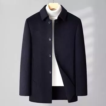 Мужская шерстяная куртка-пуховик, деловая, повседневная, с лацканами, утолщенная шерстяная куртка, пальто Nizi 170 чёрный