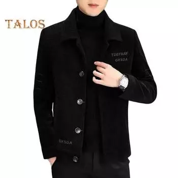 Мужская шерстяная куртка с лацканами, длинный рукав, однобортная куртка, пальто с карманами, однотонный утолщенный плюшевый кардиган с подкладкой, верхняя одежда XXXL чёрный