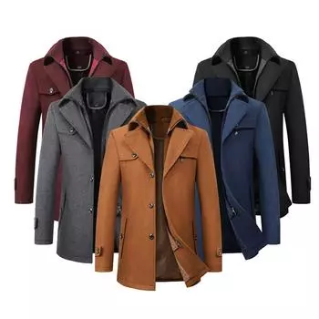 Мужская шерстяная куртка с лацканами, повседневное однотонное кашемировое пальто L хаки