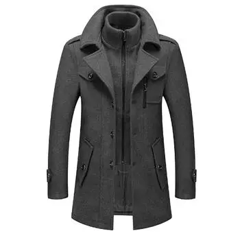 Мужская шерстяная куртка с лацканами, повседневное однотонное кашемировое пальто M хаки