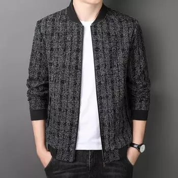 Мужская шерстяная куртка, весенне-осенняя трендовая повседневная одежда для папы, плюшевая облегающая куртка с бейсбольным воротником, мужская одежда M