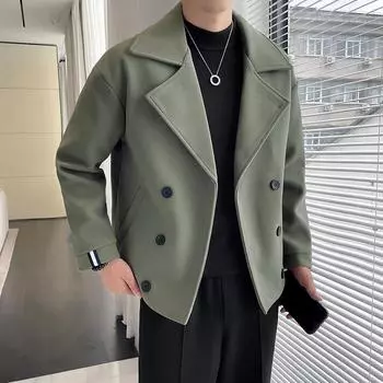 Мужская шерстяная куртка весна-осень, новая повседневная ветровка в корейском стиле с короткими лацканами, красивая шерстяная куртка для мужчин M