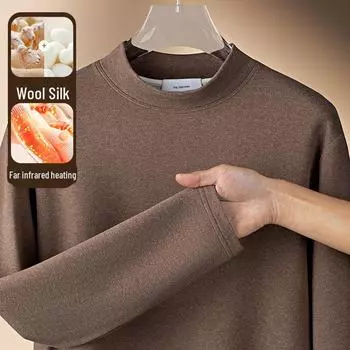 Мужская шерстяная шелковая антистатическая бархатная теплая футболка с длинным рукавом и воротником средней длины для осени/зимы 2024 г. XL