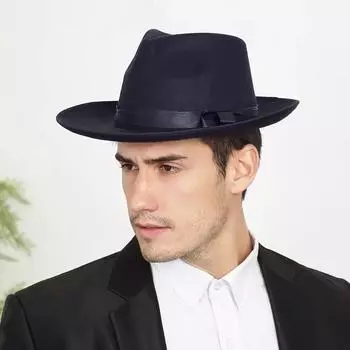 Мужская шерстяная шляпа Федора с широкими полями, фетровая кепка, женская панамская джазовая шляпа, унисекс, винтажные церковные шляпы в британском стиле чёрный