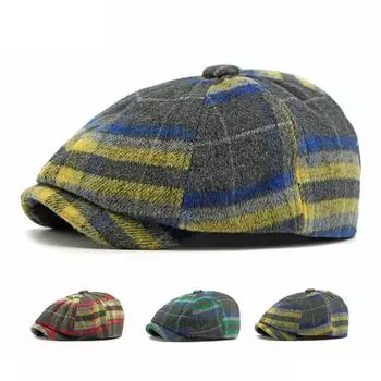 Мужская шерстяная восьмиугольная шляпа, британская винтажная клетчатая кепка, женская шляпа Paintsman, шляпа Newsboy жёлтый/синий