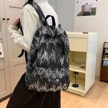 Мужская школьная сумка большой вместимости, рюкзак для школьников средней школы, женский джинсовый рюкзак с блестками для путешествий чёрный