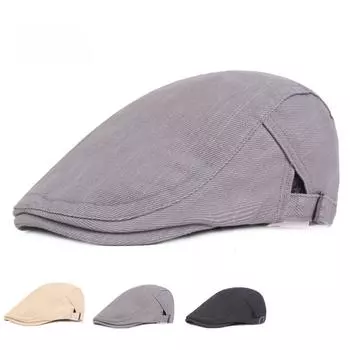 Мужская шляпа-берет с выстиранным хлопком и утиным язычком, однотонная кепка-берет для молодежи, литературная кепка для людей среднего возраста M56-58cm серый
