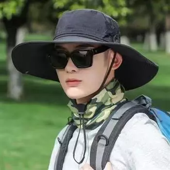Мужская шляпа для улицы, защита от солнца, кепка для рыбалки, шляпа-ведро с широкими полями, защита от солнца и УФ-лучей, шляпа для рыбалки и походов, шляпа буни Black