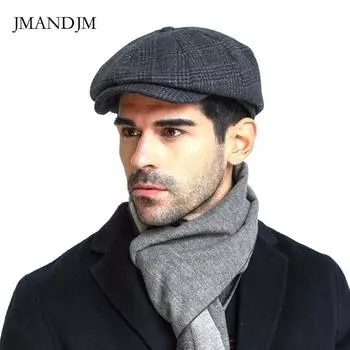 Мужская шляпа Европейская и американская клетчатая восьмиугольная шляпа Кепка Forward Hat Осенняя и зимняя кепка Кепка художника Газетчик medium 57-58cm