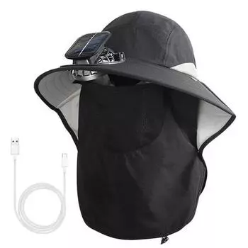 Мужская шляпа от солнца с двойным источником питания, широкополая шляпа от солнца с шалью, защитой лица, для рыбалки, походов, садоводства чёрный