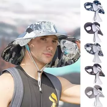 Мужская шляпа от солнца со съемными вентиляторами на солнечной батарее USB, широкополая шляпа для рыбалки UPF50+, летняя шляпа с регулируемым вентилятором для отдыха на открытом воздухе A