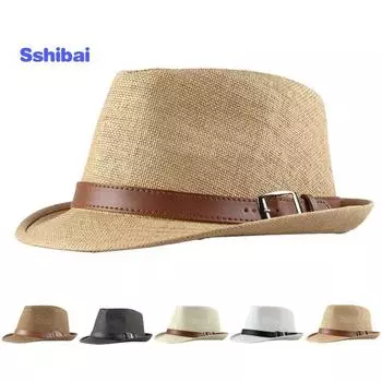 Мужская шляпа от солнца, сплошной цвет, дышащий солнцезащитный пояс, декор, солнцезащитный козырек с плоским верхом, винтажная мужская соломенная шляпа с загнутыми краями, головной убор кофейный