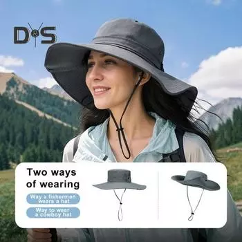 Мужская шляпа рыбака с плоским верхом и широкими полями, дышащая, регулируемая, ветрозащитная, солнцезащитная шляпа с завязками армия зеленый